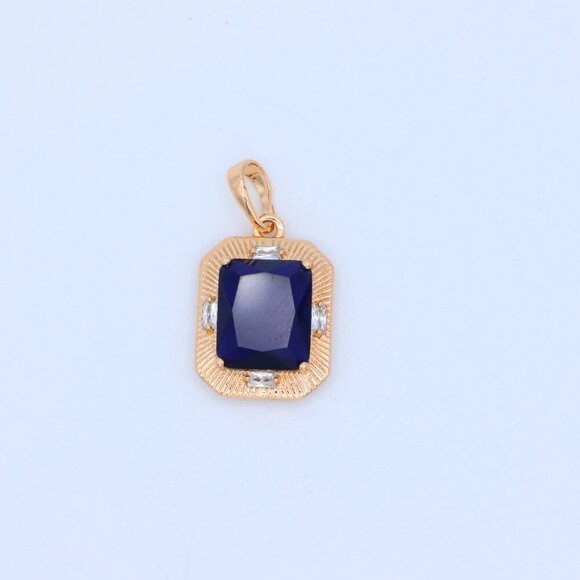 "Royal Blue Gold Plated Pendant with Vintage Inspired Frame Design, XPPT1784 - Picture 11 of 13